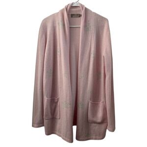 Brodie Cashmere Cardigan Open Front Pink Star Print Knit‎ Sweater Womens Size S